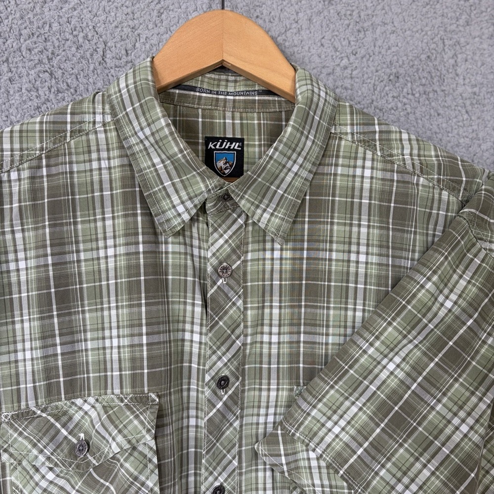KUHL Suncel Button Up Shirt Mens XXL Green Plaid Short Sleeve Outdoor 2XL